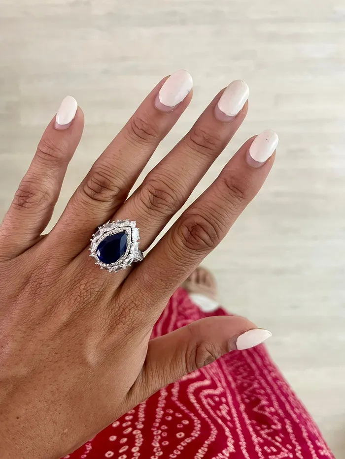 Rings PRERTO ECOMMERCE PRIVATE LIMITED Tear Drop Sapphire Dimonte Ring