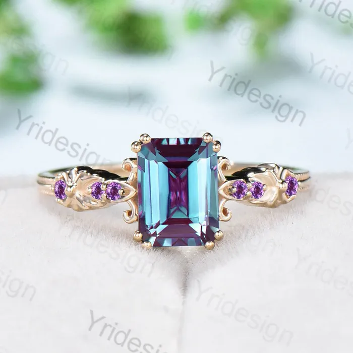 Rings Retro Emerald Cut Alexandrite Engagement Ring Vintage Amethyst Celtic Wedding Ring unique 8 prongs stacking Band Ring Women Anniversary Gift PENFINE Rings Retro Emerald Cut Alexandrite Engagement Ring Vintage Amethyst Celtic Wedding Ring unique 8 prongs stacking Band Ring Women Anniversary Gift PENFINE