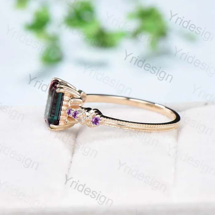 Rings Retro Emerald Cut Alexandrite Engagement Ring Vintage Amethyst Celtic Wedding Ring unique 8 prongs stacking Band Ring Women Anniversary Gift PENFINE Rings Retro Emerald Cut Alexandrite Engagement Ring Vintage Amethyst Celtic Wedding Ring unique 8 prongs stacking Band Ring Women Anniversary Gift PENFINE