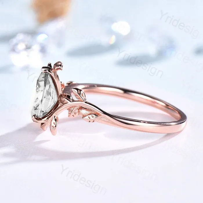 Rings Twig Pear Moissanite Engagement Ring Leaf Vine Style PENFINE