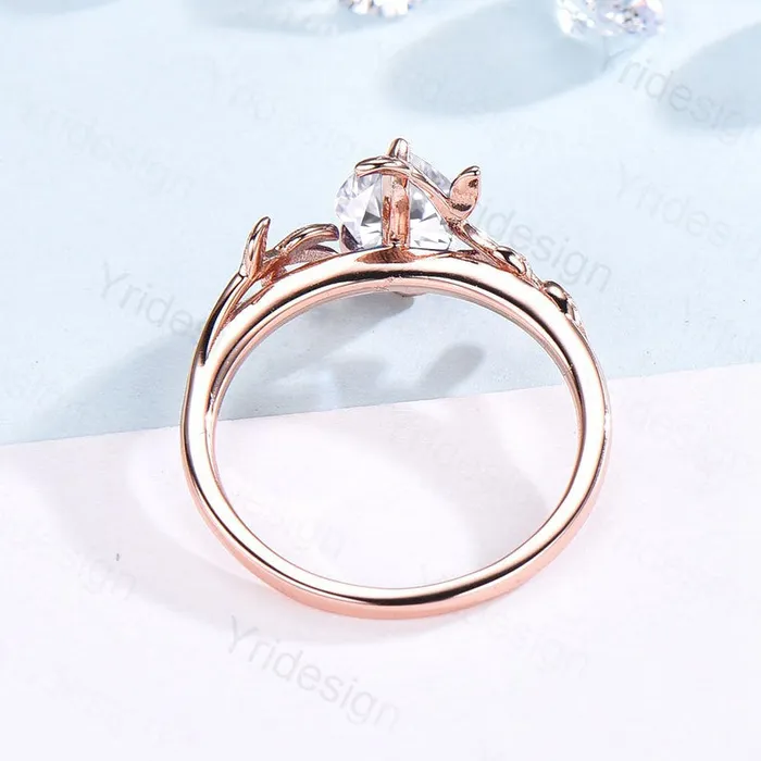 Rings Twig Pear Moissanite Engagement Ring Leaf Vine Style PENFINE
