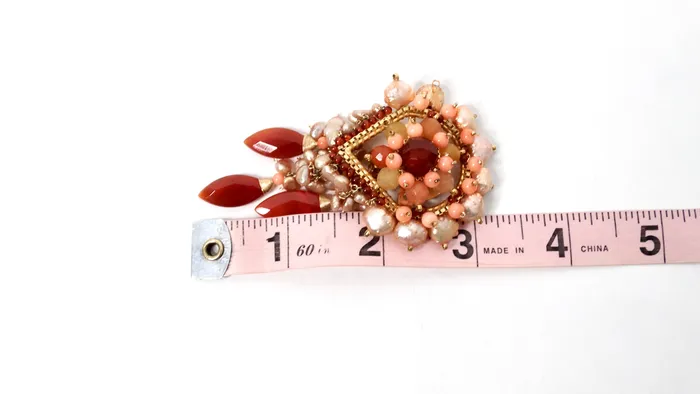 Vintage by Misty Earrings Pearly Intricate Beaded Pink Orange Dangle ClipOn Statement Earrings