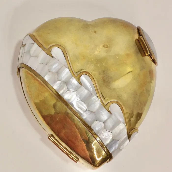 Vintage by Misty Necklaces Vintage Brass and Mother of Pearl Heart Minaudire