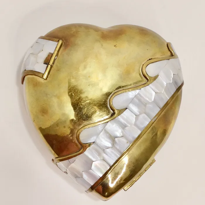 Vintage by Misty Necklaces Vintage Brass and Mother of Pearl Heart Minaudire