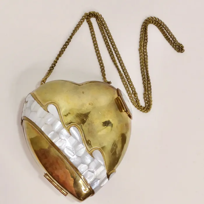 Vintage by Misty Necklaces Vintage Brass and Mother of Pearl Heart Minaudire
