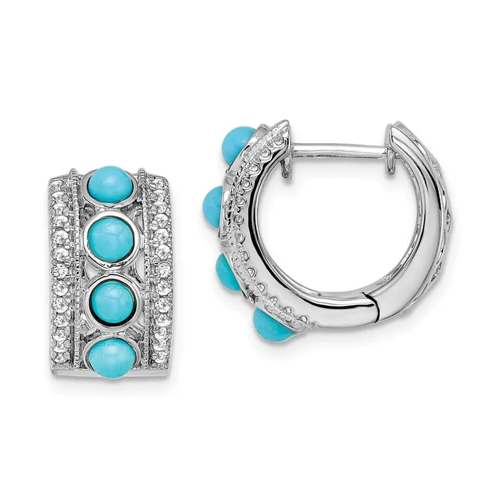 WB Choice Jewelry 14k White Gold Turquoise and White Topaz Hinged Hoop EarringsWBCEM7417BTQW Earrings WB Choice Jewelry 14k White Gold Turquoise and White Topaz Hinged Hoop EarringsWBCEM7417BTQW Earrings