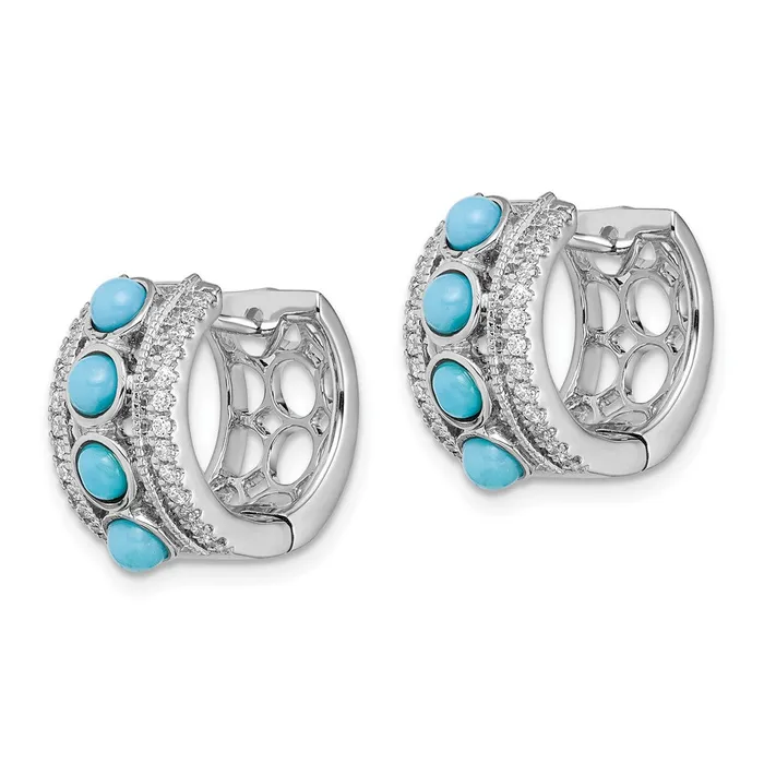 WB Choice Jewelry 14k White Gold Turquoise and White Topaz Hinged Hoop EarringsWBCEM7417BTQW Earrings WB Choice Jewelry 14k White Gold Turquoise and White Topaz Hinged Hoop EarringsWBCEM7417BTQW Earrings