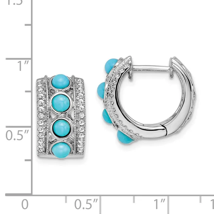 WB Choice Jewelry 14k White Gold Turquoise and White Topaz Hinged Hoop EarringsWBCEM7417BTQW Earrings WB Choice Jewelry 14k White Gold Turquoise and White Topaz Hinged Hoop EarringsWBCEM7417BTQW Earrings