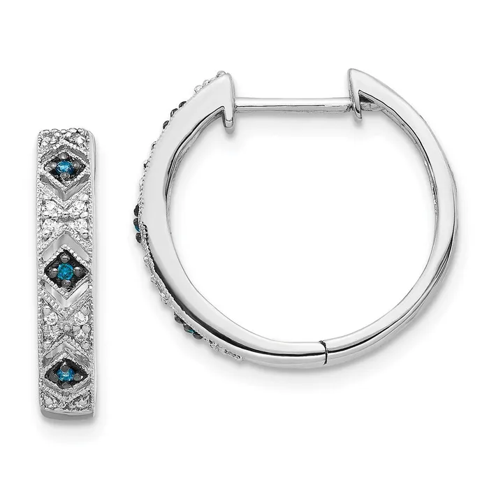 WB Choice Jewelry Earrings 14k White Gold BlueWhite Diamond Hinged Hoop EarringsWBCEM5404BD010WA WB Choice Jewelry Earrings 14k White Gold BlueWhite Diamond Hinged Hoop EarringsWBCEM5404BD010WA