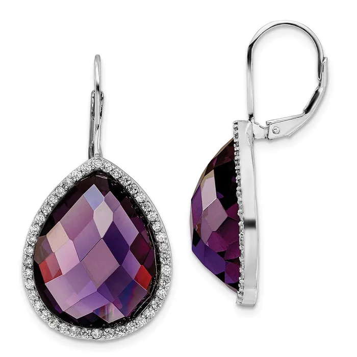 WB Choice Jewelry Earrings Cheryl M SS Rhodiumplated Large Purple CZ Checked Pear CZ EarringsWBCQCM1471 WB Choice Jewelry Earrings Cheryl M SS Rhodiumplated Large Purple CZ Checked Pear CZ EarringsWBCQCM1471