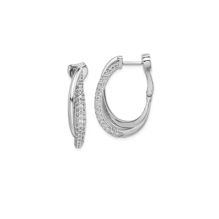 WB Choice Jewelry Earrings Sterling Silver Rhodium Plated Polished CZ Hinged Oval Double Hoop Dangle EWBCQE11298 WB Choice Jewelry Earrings Sterling Silver Rhodium Plated Polished CZ Hinged Oval Double Hoop Dangle EWBCQE11298