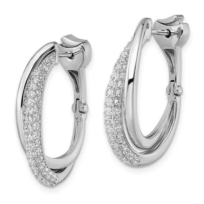 WB Choice Jewelry Earrings Sterling Silver Rhodium Plated Polished CZ Hinged Oval Double Hoop Dangle EWBCQE11298 WB Choice Jewelry Earrings Sterling Silver Rhodium Plated Polished CZ Hinged Oval Double Hoop Dangle EWBCQE11298