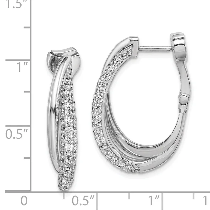 WB Choice Jewelry Earrings Sterling Silver Rhodium Plated Polished CZ Hinged Oval Double Hoop Dangle EWBCQE11298 WB Choice Jewelry Earrings Sterling Silver Rhodium Plated Polished CZ Hinged Oval Double Hoop Dangle EWBCQE11298