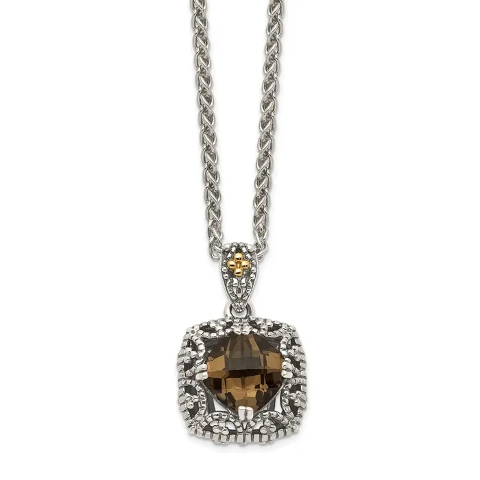 WB Choice Jewelry Necklaces Sterling Silver w 14K Accent Antiqued Smokey Quartz NecklaceWBCQTC1670 WB Choice Jewelry Necklaces Sterling Silver w 14K Accent Antiqued Smokey Quartz NecklaceWBCQTC1670