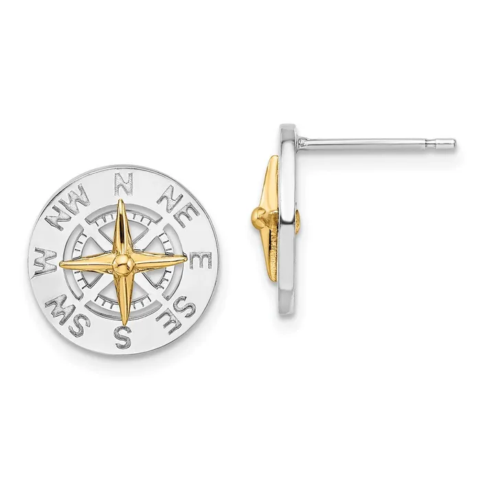 WB Choice Jewelry Sterling Silver Polished Mini Compass w14k Needle Post EarringsWBCQE15541G Earrings WB Choice Jewelry Sterling Silver Polished Mini Compass w14k Needle Post EarringsWBCQE15541G Earrings