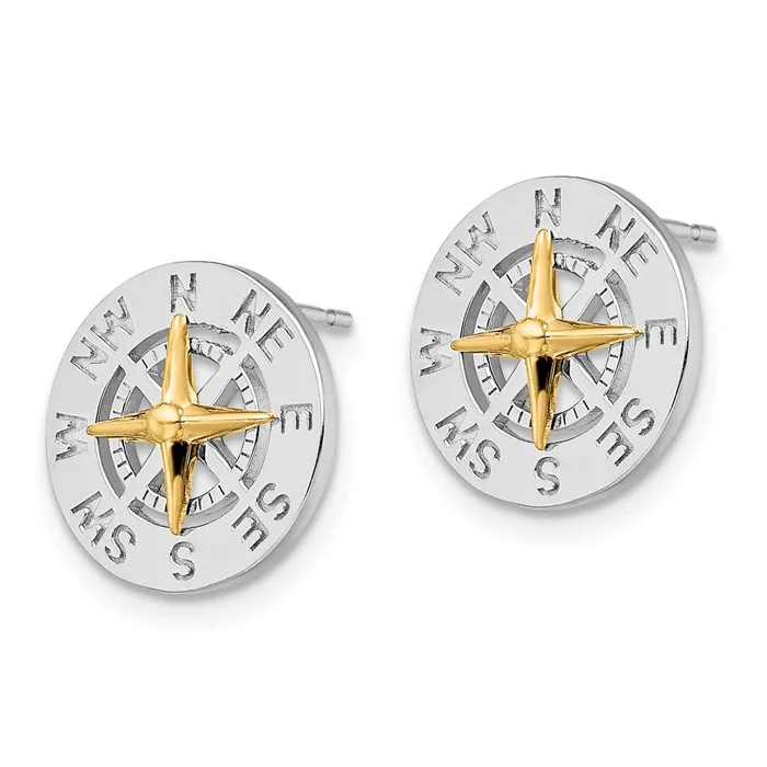 WB Choice Jewelry Sterling Silver Polished Mini Compass w14k Needle Post EarringsWBCQE15541G Earrings WB Choice Jewelry Sterling Silver Polished Mini Compass w14k Needle Post EarringsWBCQE15541G Earrings