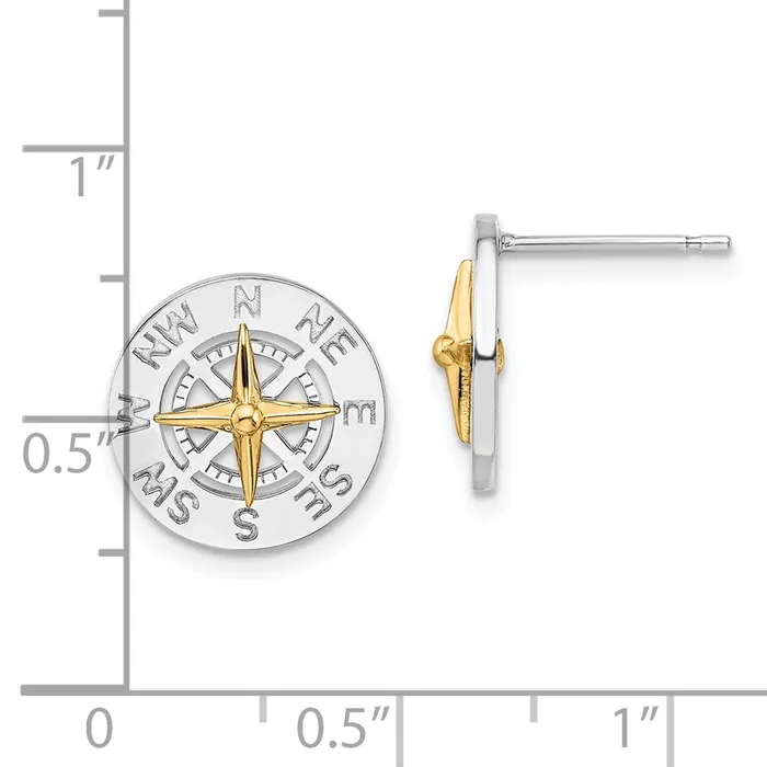 WB Choice Jewelry Sterling Silver Polished Mini Compass w14k Needle Post EarringsWBCQE15541G Earrings WB Choice Jewelry Sterling Silver Polished Mini Compass w14k Needle Post EarringsWBCQE15541G Earrings