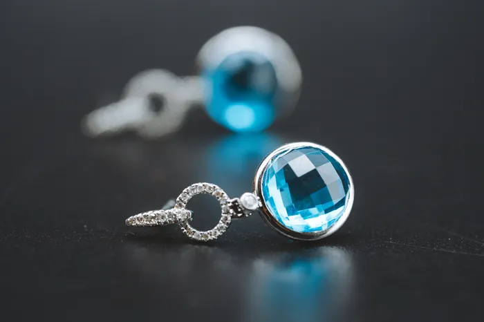14k White Gold Blue Topaz and Diamond Earrings Art FX fine jewelry Earrings