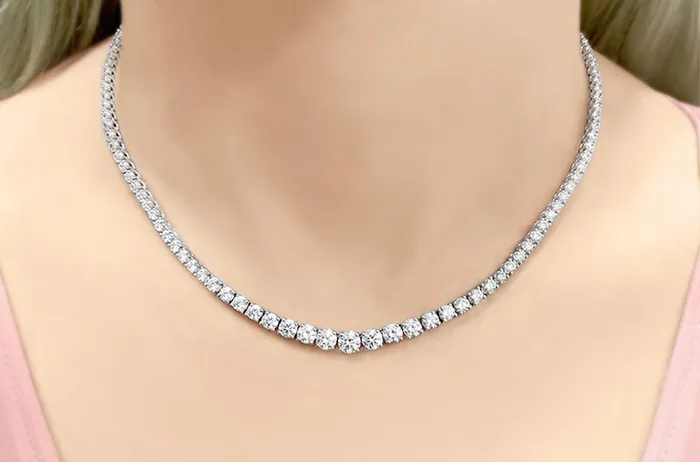 Albert Hern Necklaces Necklace 14kt Gold Round Diamonds Tennis 748 cts