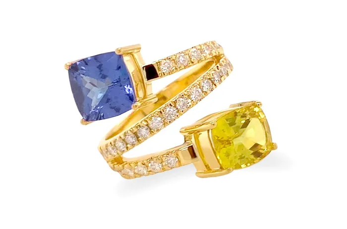 Albert Hern Rings Ring 18kt Gold You and Me Tanzanite Sapphire Diamonds