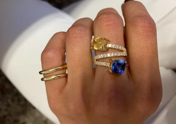 Albert Hern Rings Ring 18kt Gold You and Me Tanzanite Sapphire Diamonds