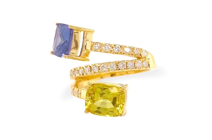 Albert Hern Rings Ring 18kt Gold You and Me Tanzanite Sapphire Diamonds