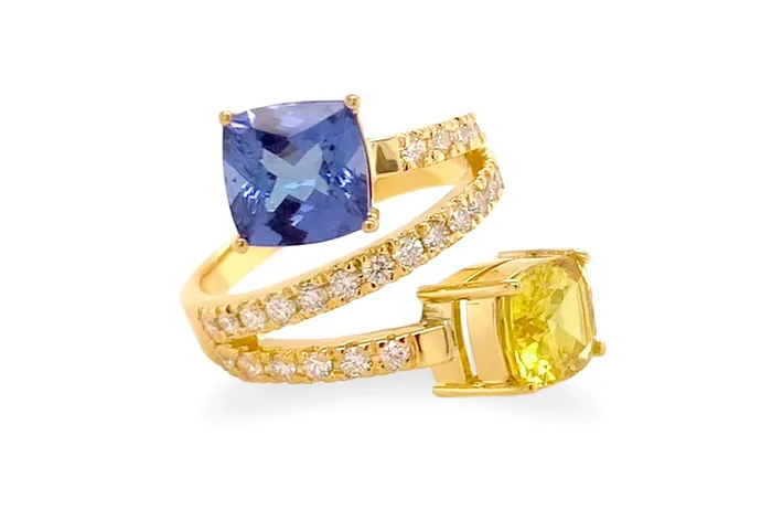 Albert Hern Rings Ring 18kt Gold You and Me Tanzanite Sapphire Diamonds