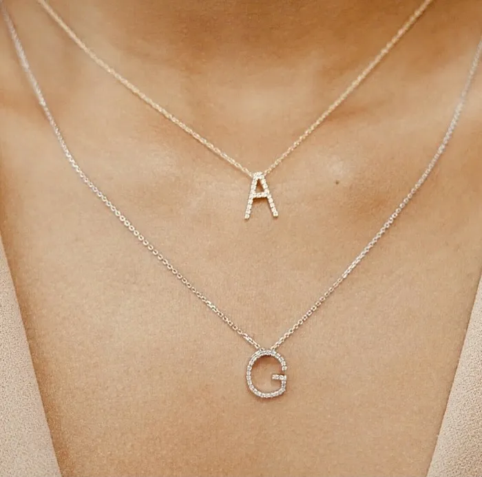 Albrecht Jewellery Necklaces Initial Pendant Necklace w Diamonds 14K Solid Gold Personalized Letter Necklace
