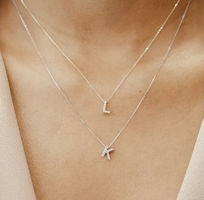 Albrecht Jewellery Necklaces Initial Pendant Necklace w Diamonds 14K Solid Gold Personalized Letter Necklace