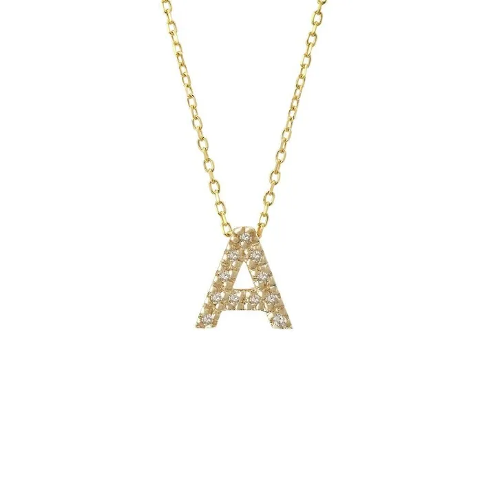 Albrecht Jewellery Necklaces Initial Pendant Necklace w Diamonds 14K Solid Gold Personalized Letter Necklace