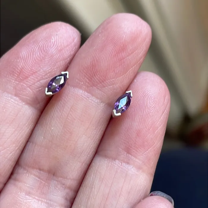 Amethyst Navette Stud Earrings Sterling Silver Vintage Vintage Paris Jewelry Earrings Amethyst Navette Stud Earrings Sterling Silver Vintage Vintage Paris Jewelry Earrings