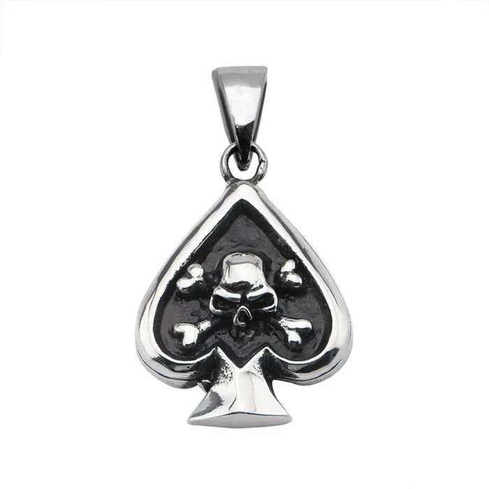 Black and Silver Tone Stainless Steel Spade Danger Skull Pendant INOX JEWELRY Necklaces Black and Silver Tone Stainless Steel Spade Danger Skull Pendant INOX JEWELRY Necklaces