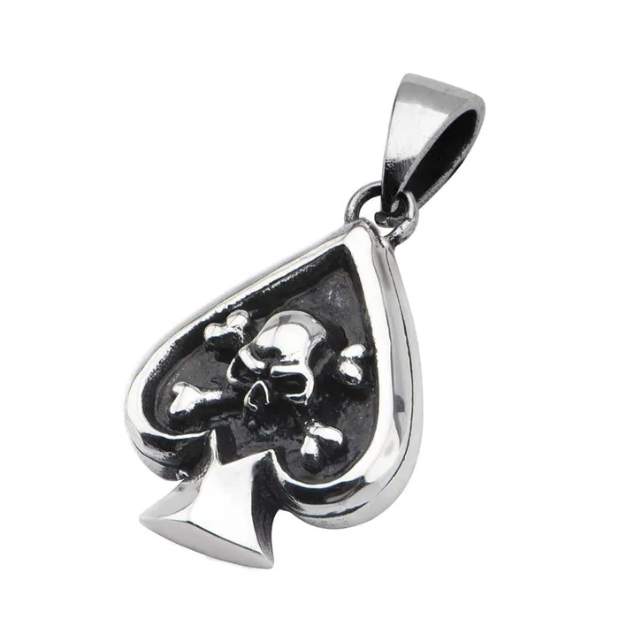 Black and Silver Tone Stainless Steel Spade Danger Skull Pendant INOX JEWELRY Necklaces