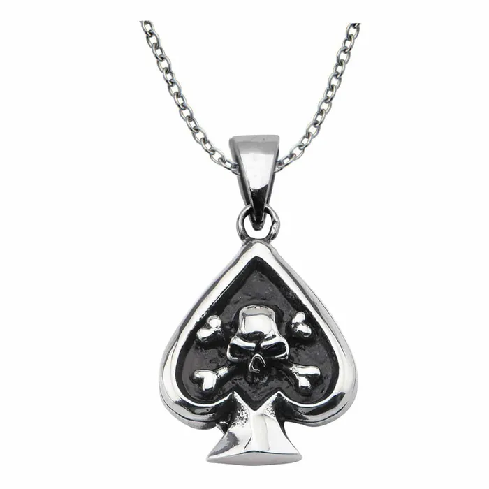 Black and Silver Tone Stainless Steel Spade Danger Skull Pendant INOX JEWELRY Necklaces
