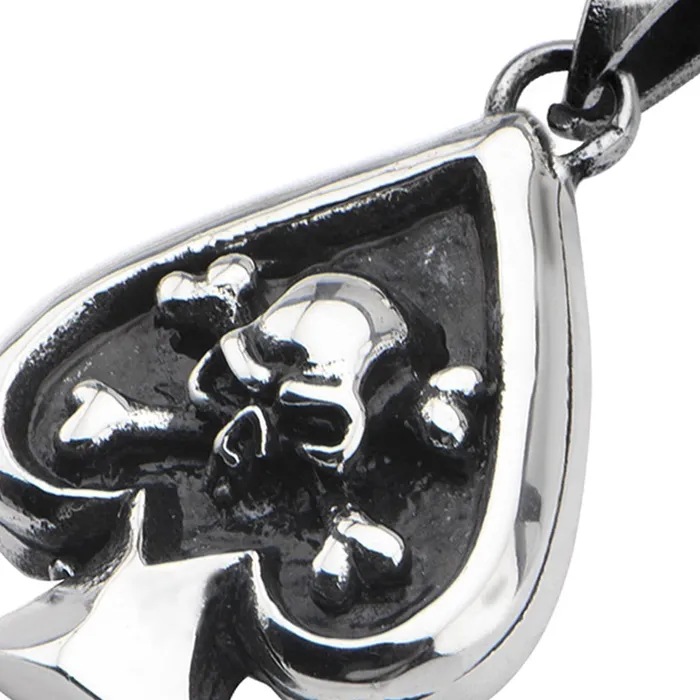 Black and Silver Tone Stainless Steel Spade Danger Skull Pendant INOX JEWELRY Necklaces