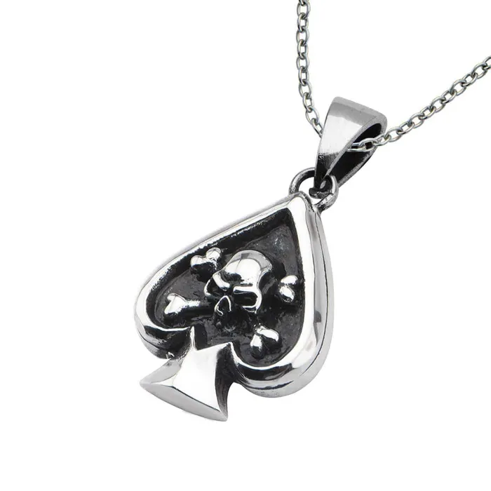 Black and Silver Tone Stainless Steel Spade Danger Skull Pendant INOX JEWELRY Necklaces