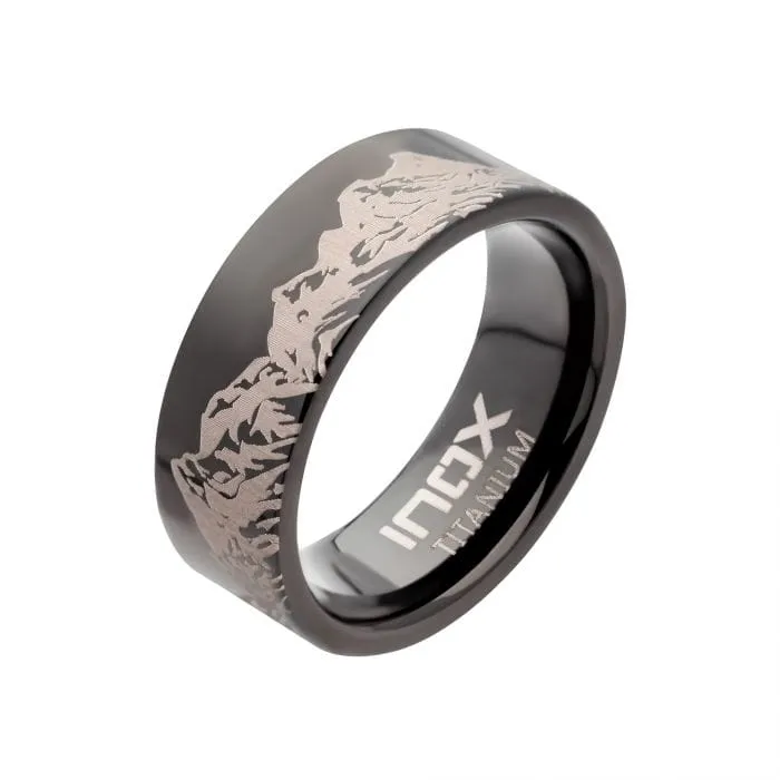 Black and Silver Tone Titanium Mountain Ridge Landscape Design Comfort Fit Ring INOX JEWELRY Rings Black and Silver Tone Titanium Mountain Ridge Landscape Design Comfort Fit Ring INOX JEWELRY Rings