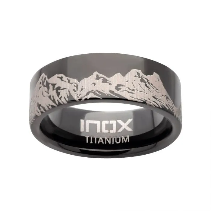Black and Silver Tone Titanium Mountain Ridge Landscape Design Comfort Fit Ring INOX JEWELRY Rings