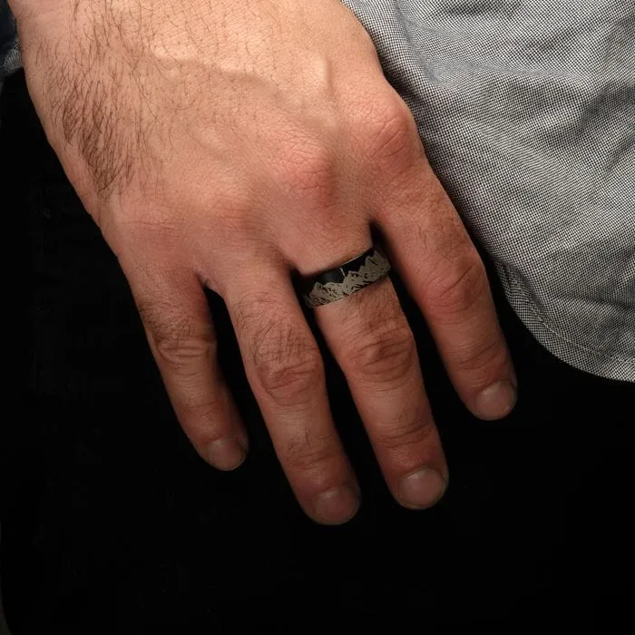 Black and Silver Tone Titanium Mountain Ridge Landscape Design Comfort Fit Ring INOX JEWELRY Rings