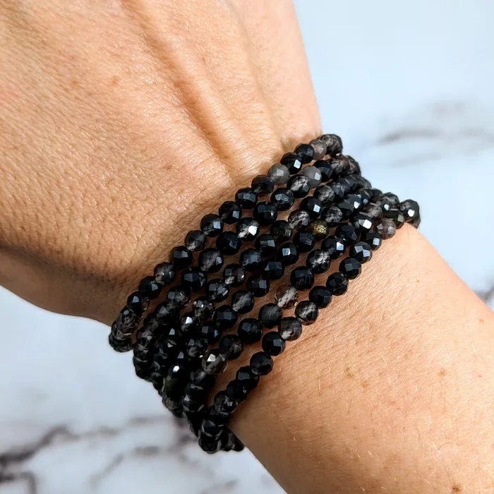 Bliss Crystals Bracelets Smoky Quartz 7 Faceted 4mm Bracelet LV1935
