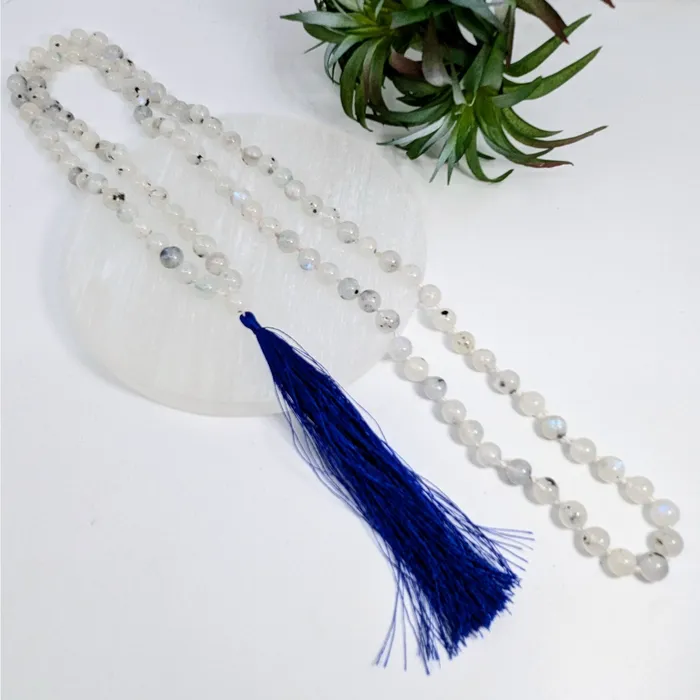 Bliss Crystals Necklaces Rainbow Moonstone Beaded 19 Mala Necklace LV6197
