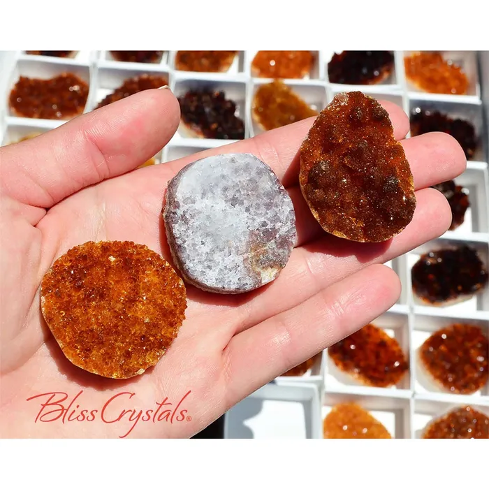 Bliss Crystals Rings Wholesale 4 CITRINE Cut Geode Cabochons Jewelry Maker Rough Stone Crystal SR24