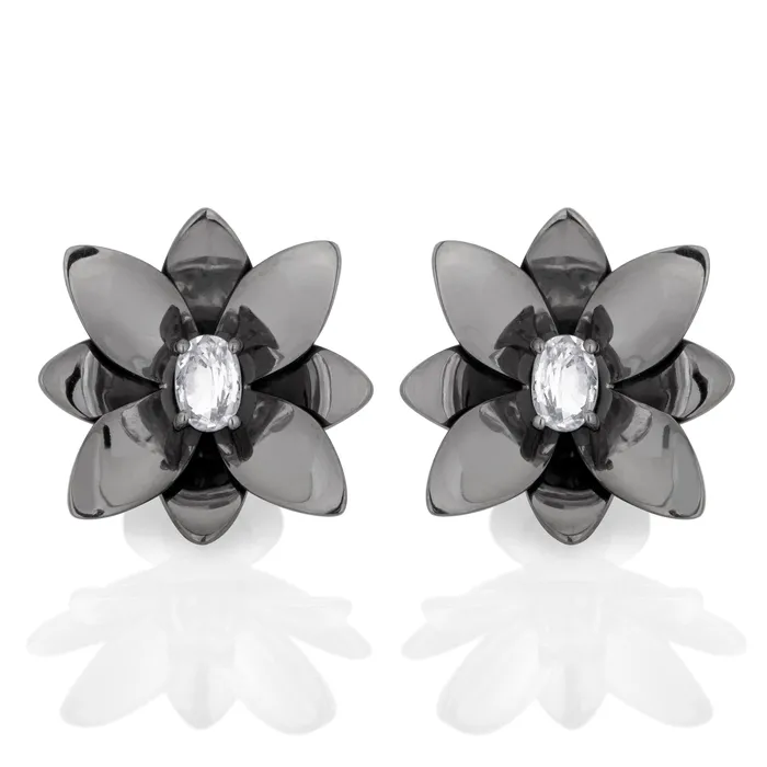 BLOSSOM EARRING IN BLACK RHODIUM PLATED SILVER WITH SAPPHIRE Jack Vartanian Earrings BLOSSOM EARRING IN BLACK RHODIUM PLATED SILVER WITH SAPPHIRE Jack Vartanian Earrings