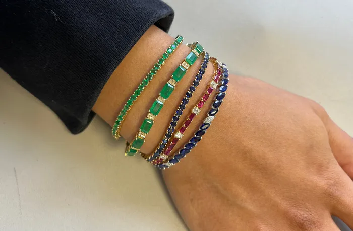 Bracelets Albert Hern Bracelet 14kt Gold Tennis Emeralds and Diamonds