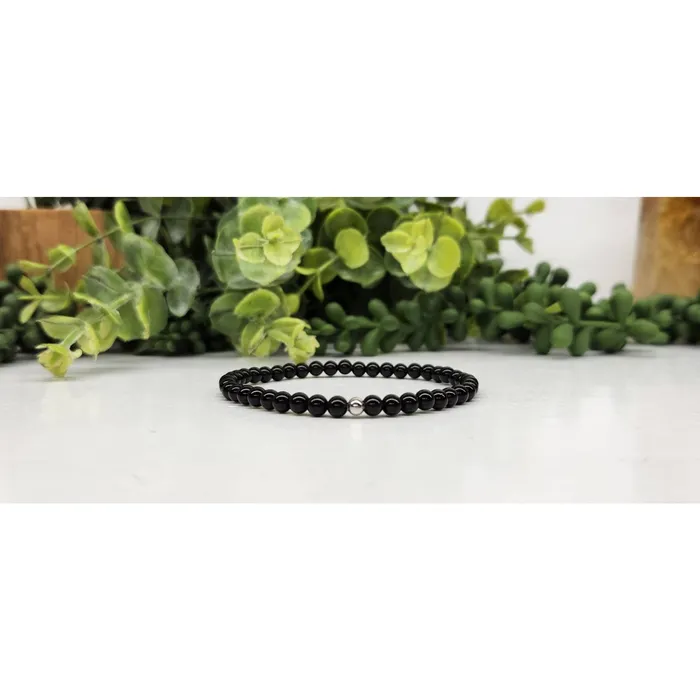 Bracelets Bliss Crystals Black Tourmaline Bracelet Small 4mm Beads 7 Length LV3995