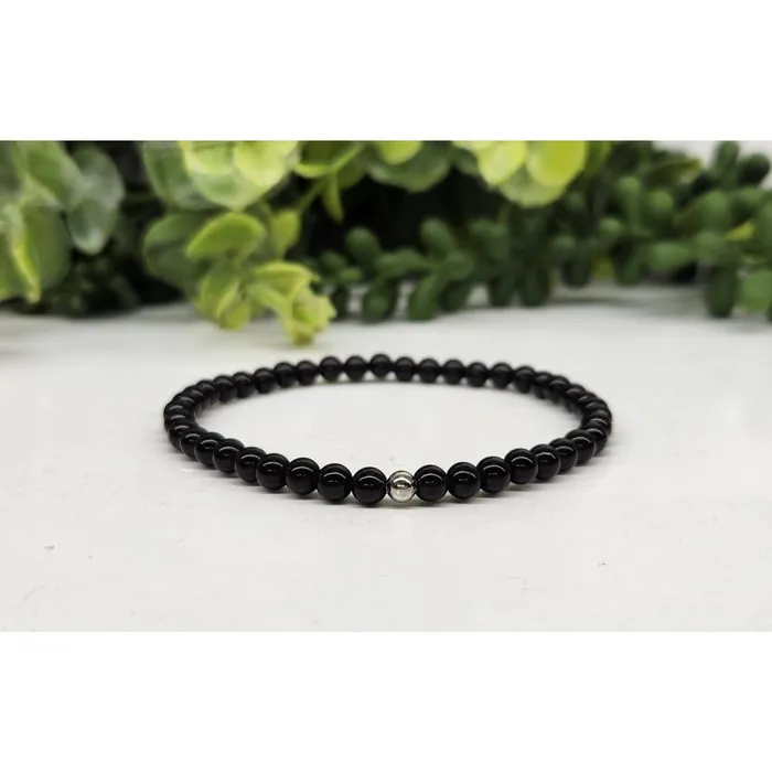 Bracelets Bliss Crystals Black Tourmaline Bracelet Small 4mm Beads 7 Length LV3995