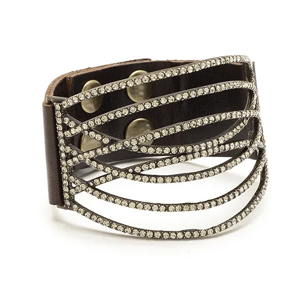 Bracelets Curved Crystal Lined Leather Bracelet Rebel Designs Inc