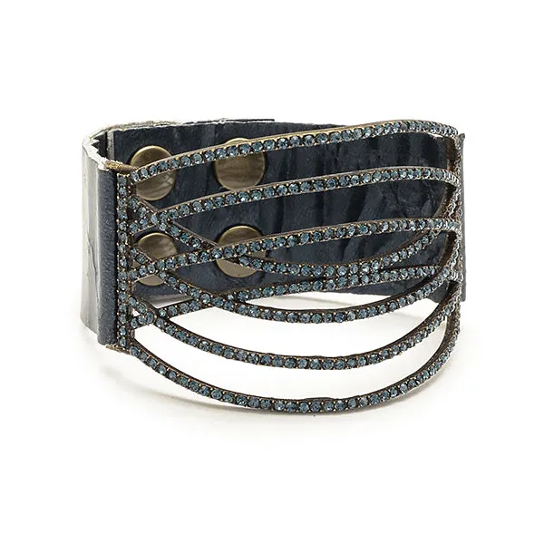 Bracelets Curved Crystal Lined Leather Bracelet Rebel Designs Inc