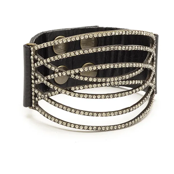 Bracelets Curved Crystal Lined Leather Bracelet Rebel Designs Inc