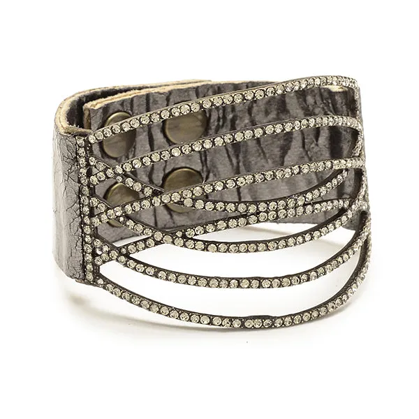 Bracelets Curved Crystal Lined Leather Bracelet Rebel Designs Inc